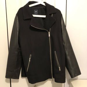 Black Leather Sleeved Utility Jacket